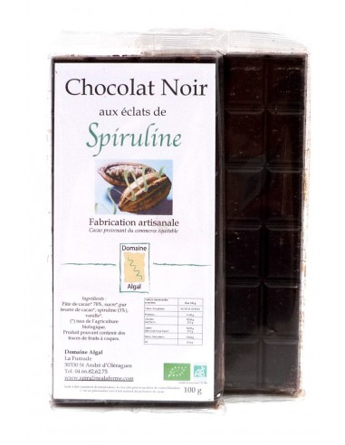 Chocolat noir bio aux éclats de Spiruline