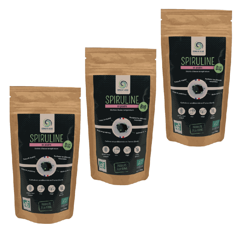 Lot de 3 sachets de spiruline en poudre bio