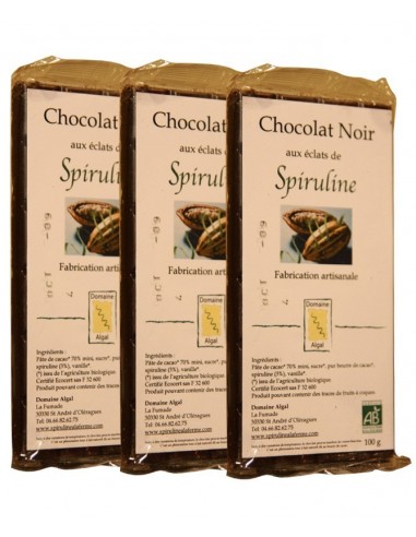 3 tablettes de Chocolat noir  bio aux éclats de Spiruline