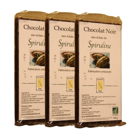 3 tablettes de Chocolat noir  bio aux éclats de Spiruline