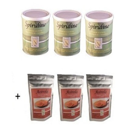 Pack 3 spiruline brindilles + 3 sachets d'acerola bio en poudre