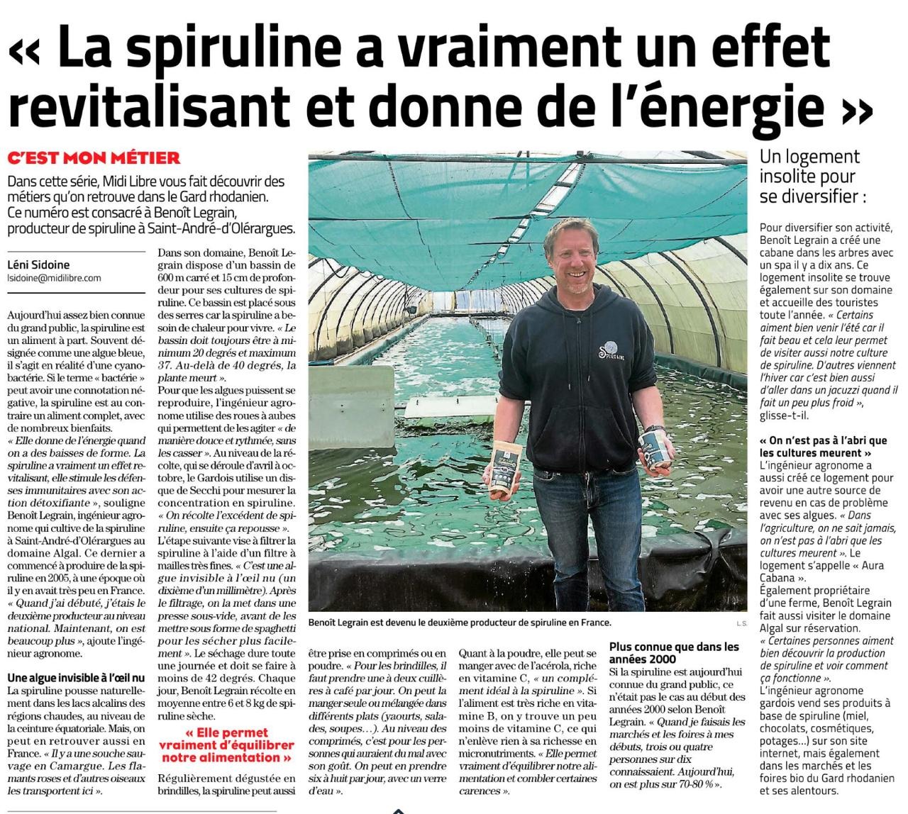 La Spiruline du Domaine Algal à l'honneur dans Midi Libre !